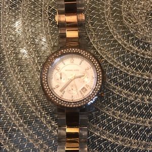 Rose gold and clear watch